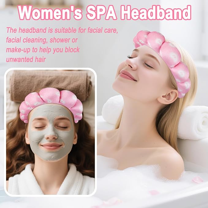 Zkptops Spa Headband for Washing Face Wristband Set Sponge Makeup Skincare - Image 3
