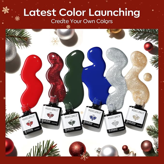 modelones Christmas Gel Nail Polish Set, Winter Cat Eye Red Dark Green Blue - Image 6