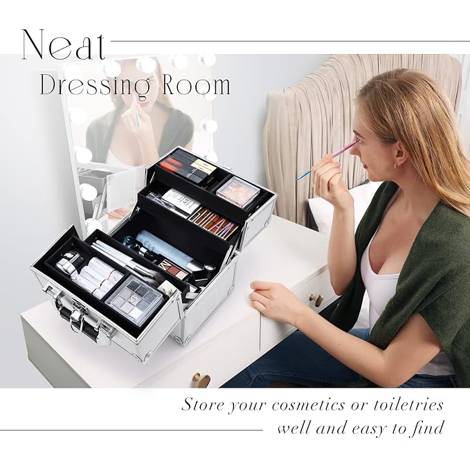 FRENESSA Makeup Train Case Makeup Organizer Box Portable Cosmetic Travel Case - Image 9