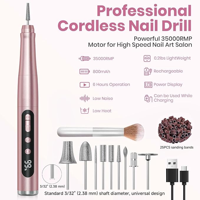 Cordless Nail Drill 35000RPM, Portable Electric Nail File - Image 8