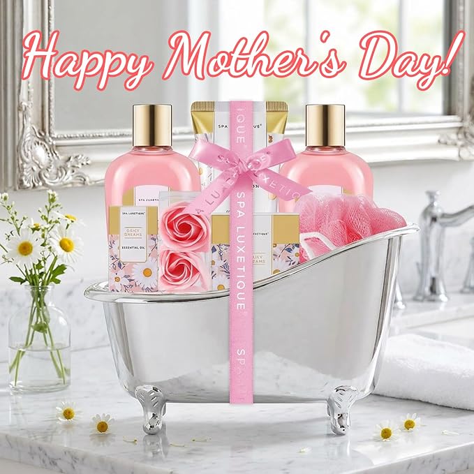 Self Care Gifts for Women, Spa Luxetique 8pcs Daisy Bath and Body Gift Baskets - Image 2