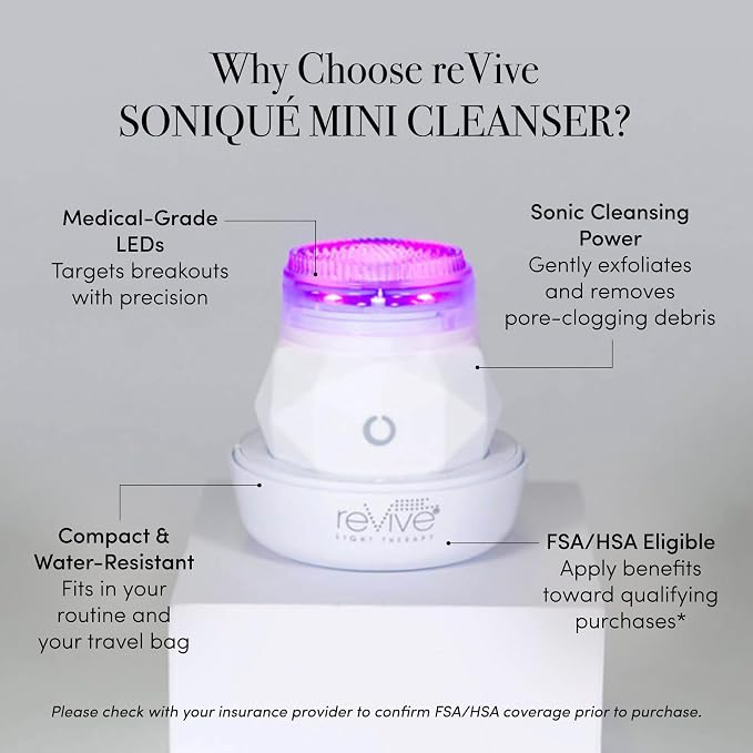 reVive Light Therapy Soniqué Mini Acne Cleanser, Battery-Operated Sonic Face - Image 3