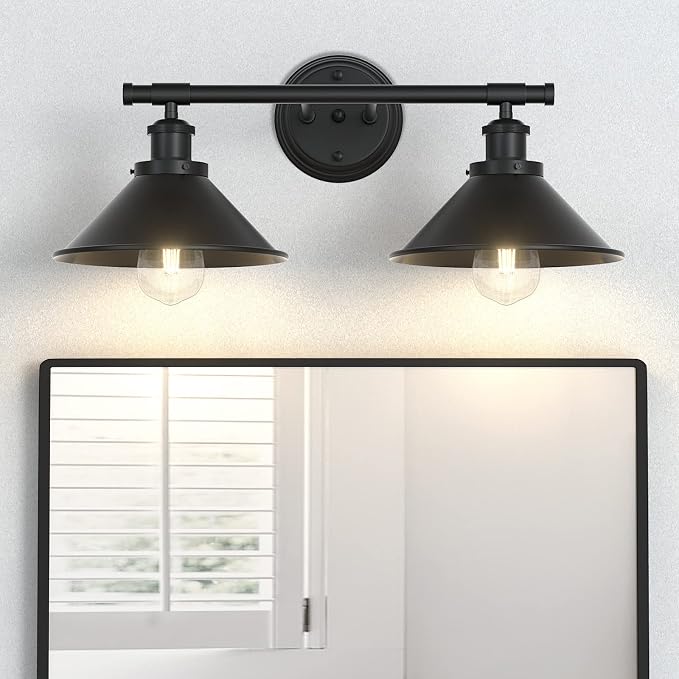 Licperron Black 2-Light Vanity Wall Sconce Lighting, Farmhouse Bathroom Wall by Licperron
