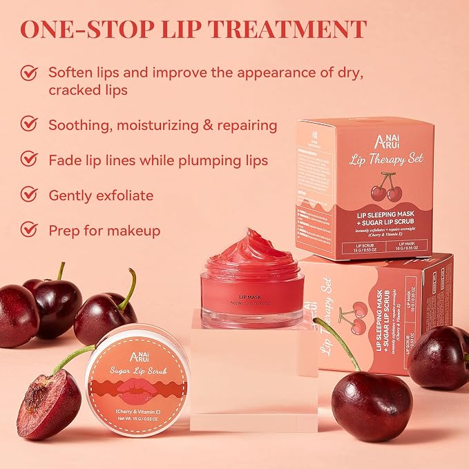 ANAI RUI Cherry Lip Scrub & Lip Mask Set, Vitamin E, Lip Scrub - Image 2