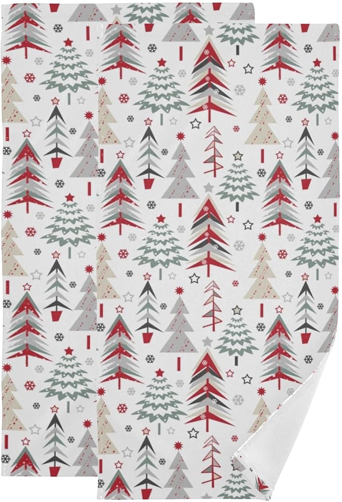 Red Green Grey Christmas Xmas Tree Hand Towels by Unknown