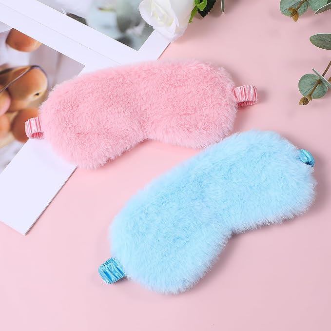 2 Pcs Plush Eye Mask Soft Sleeping Blindfold Eye Cover Comfortable Furry Faux - Image 6