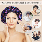 4 PCS Shower Cap for Women, Elastic and Reusable Bath Caps, Double Layers - Image 3
