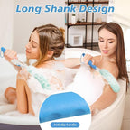 15.35" Back Bath Brush with Sponge, Back Scrubber Bath Mesh with Curved Long - Image 3