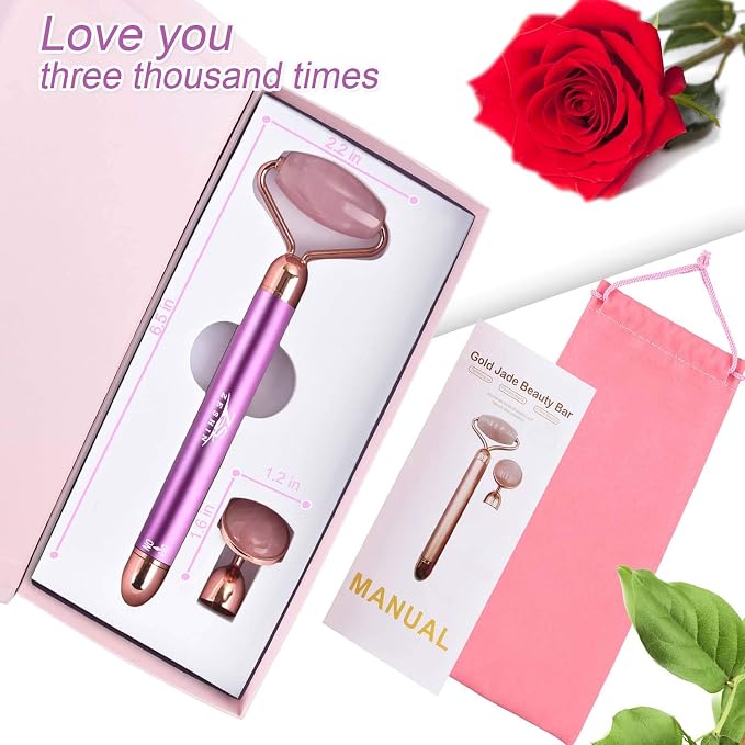 Upgrade 2 in 1 Vibrating Face Roller, Electric Jade Roller Facial Massager - Image 2