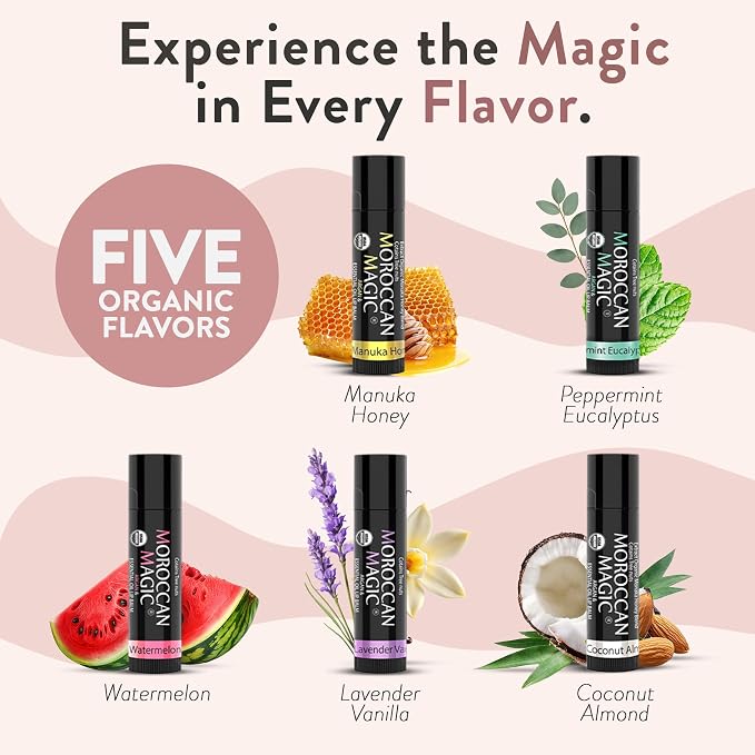 Moroccan Magic Organic Lip Balm 5 Piece Variety Pack Gift Set | Ultra-Hydrating - Image 2