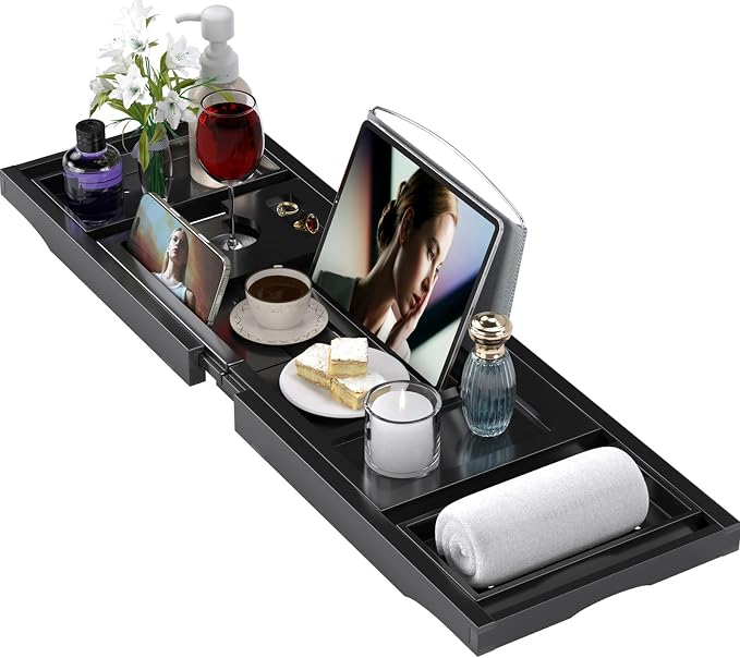 Bathtub Tray Caddy, Expandable Bath Trays by BAMBUROBA