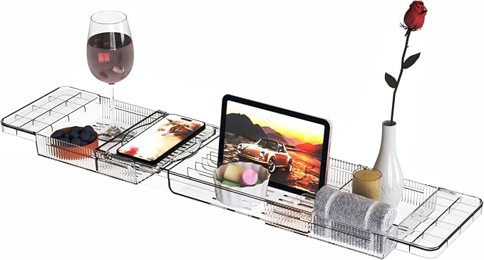 Yieach Luxury Tub Tray for Bathtub Expandable, Plastic Bath Board & Table - Image 9