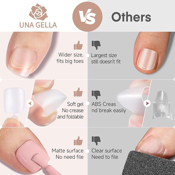 UNA GELLA Toe Nail Tips Full Cover, 15 Sizes - Image 5