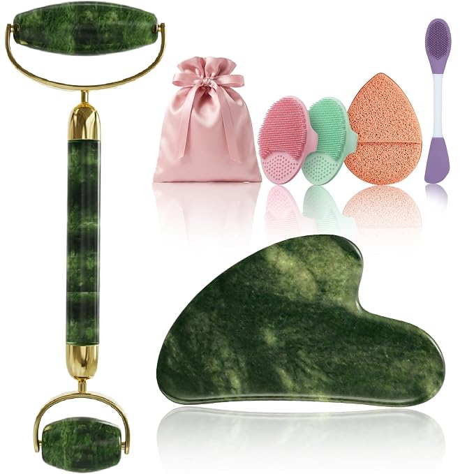 Rena Chris Gua Sha and Face Roller Set - 7 in 1 Face Skin Care Tools by RenaChris