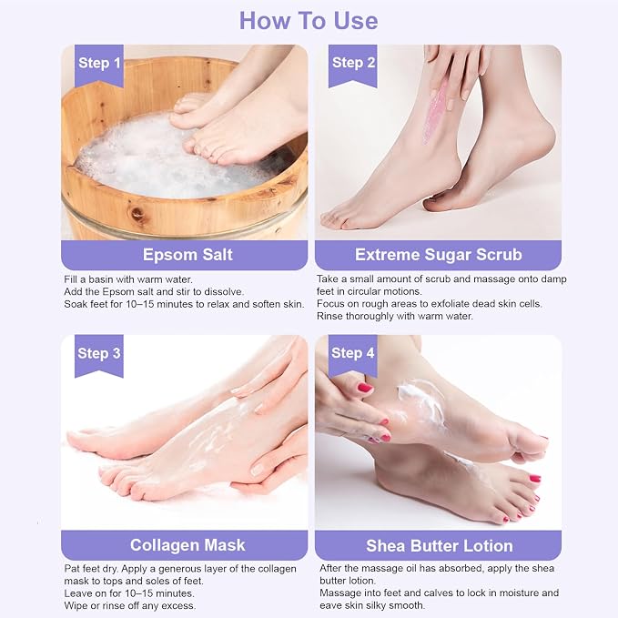 Deluxe Pedicure Kit 5 Step Spa Set – Epsom Salt Soak, Callus Remover Gel - Image 7