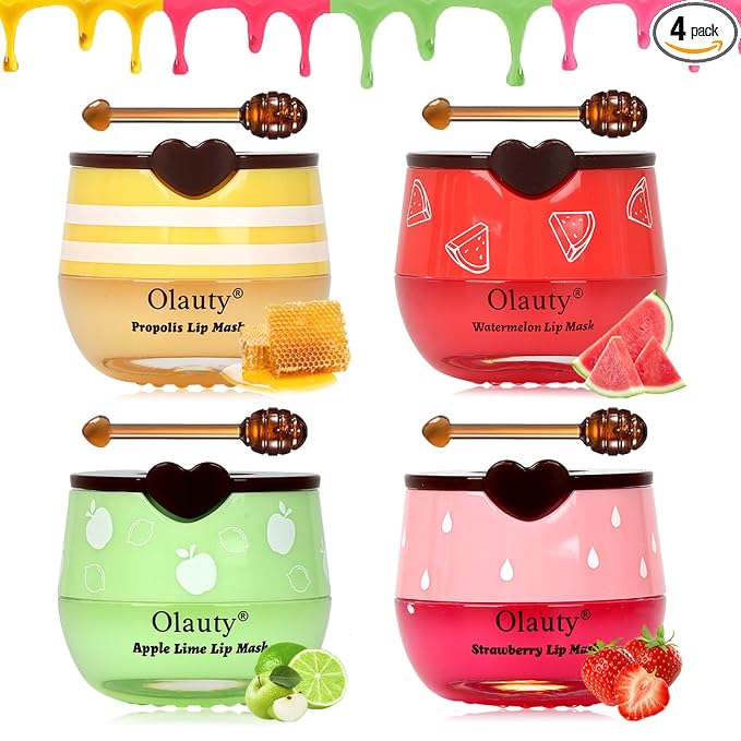 4Pcs Bee Lip Balm Honey Pot, Strawberry, Watermelon, Apple Lime, Honey Lip Balm by Sulily