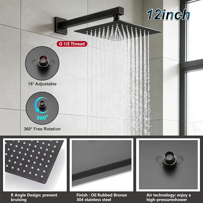 Midanya Shower System with Tub Spout, Bathtub Shower Faucet Set with Square - Image 7