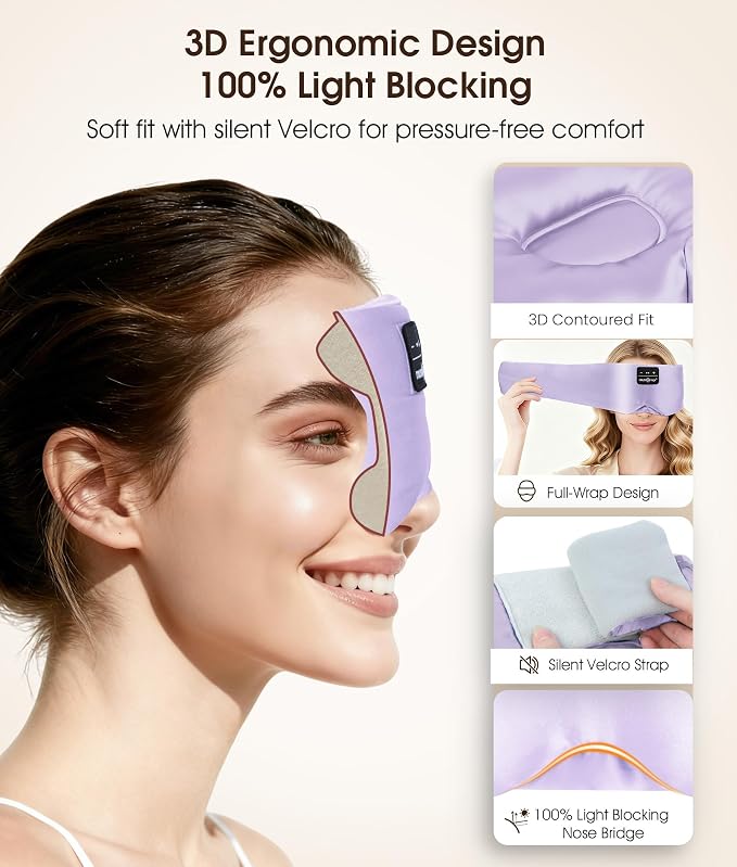 MUSICOZY 3D Silk Bluetooth Sleep Mask Headphones, Mulberry Silk Eye Mask - Image 5