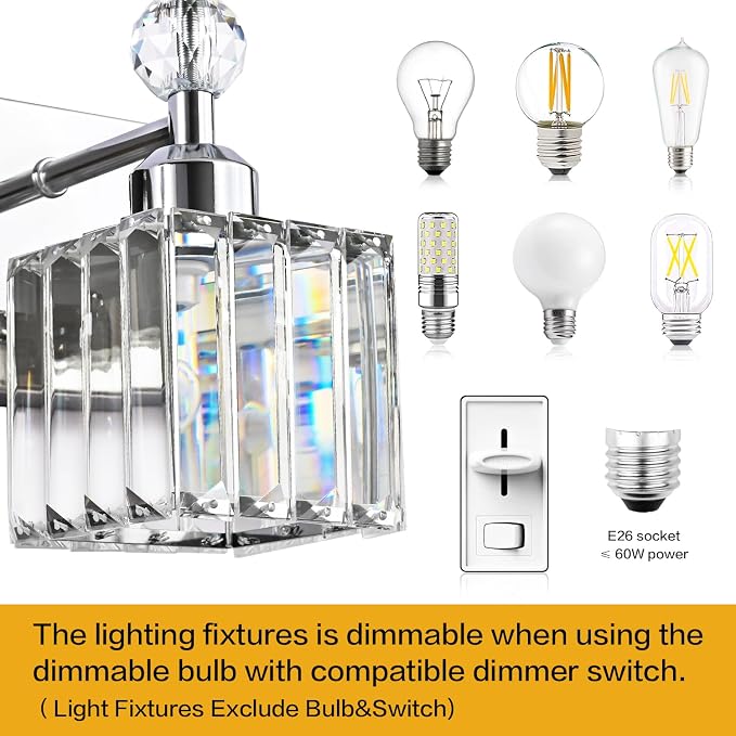PRESDE Crystal 2 Light Bathroom Vanity Lights Chrom Bathroom Lights Fixtures - Image 7