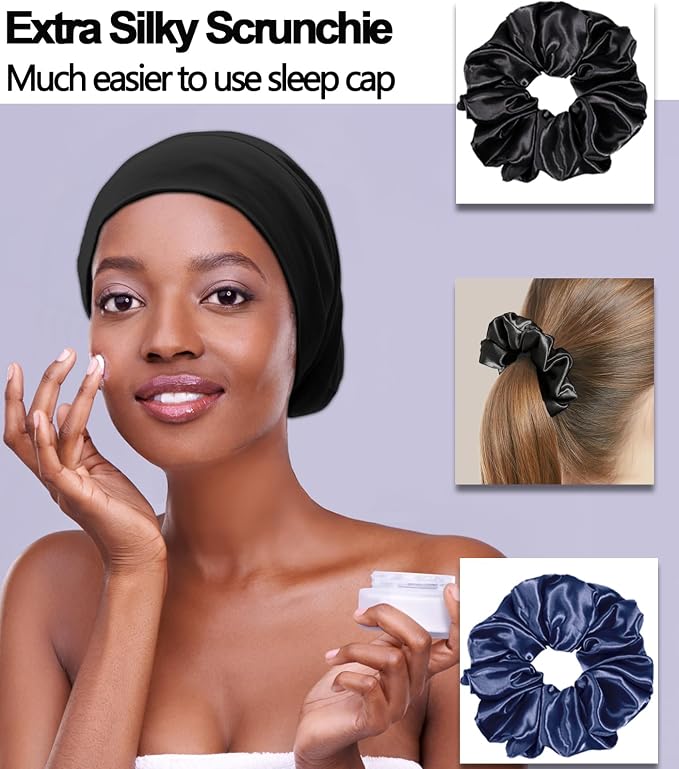 Sleep Cap Bonnet for Sleeping Black Women, Adjustable Cooling Ice Silk Lined - Image 7