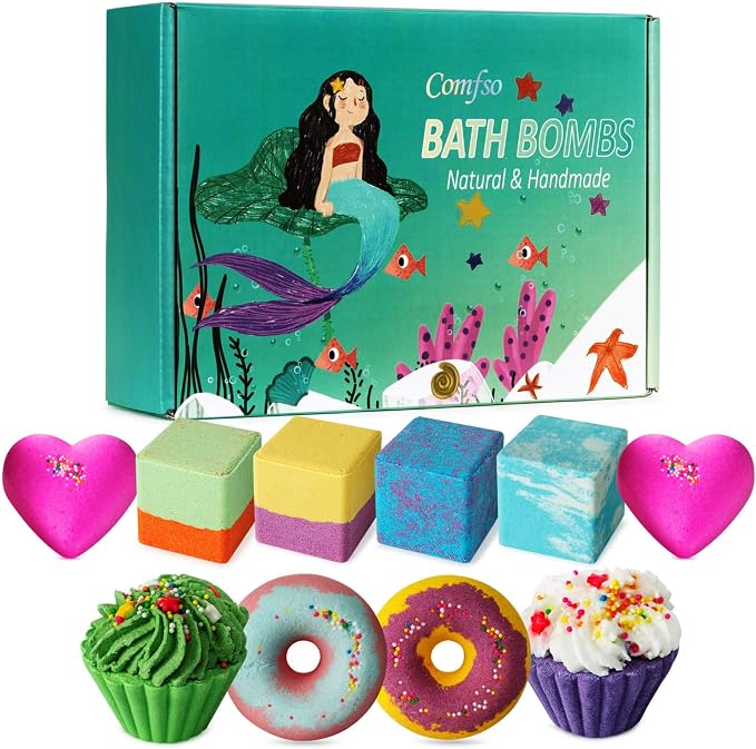 10 Bath Bombs for Kids, Bath Bomb Gift Set, Natural Bubble Bathbombs, Shea by comfso