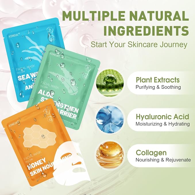 KONEUK 48 Pack Collagen Hydrating Face Masks Skincare - Image 3