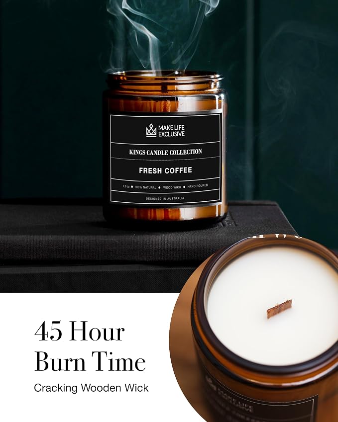 Scented Candles for Men | Fresh Coffee, Smells of Espresso | Wooden Wick - Image 5