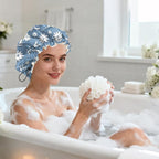 Shower Cap Reusable Double Layer Adjustable Elastic Waterproof EVA Hair Bath - Image 7