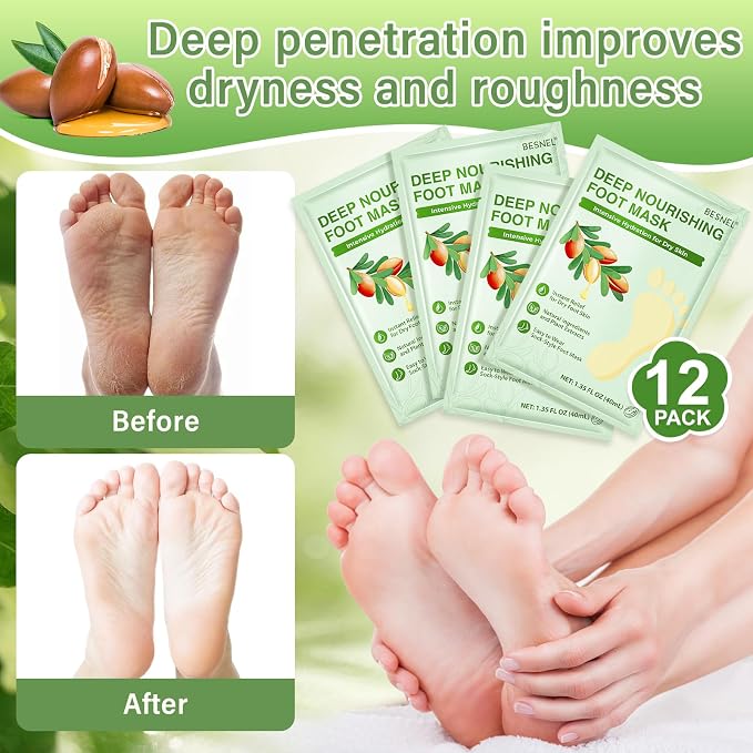 12Pack Moisturizing＆8Pack Foot Peeling Foot Mask, Hydrating Foot Masks Dry - Image 3