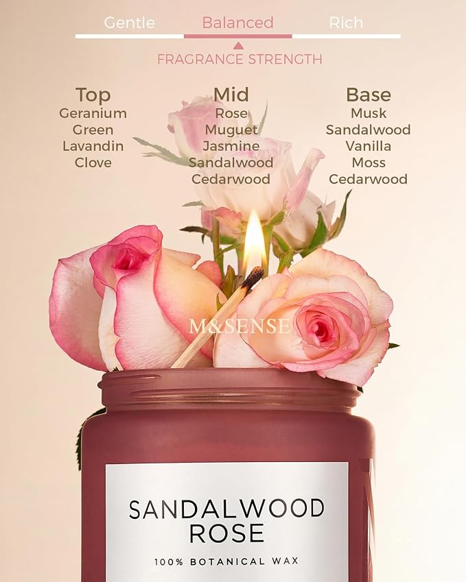 M&SENSE Sandalwood Rose Scented Candle 19.4oz 110 Hours Long Lasting Burn - Image 2