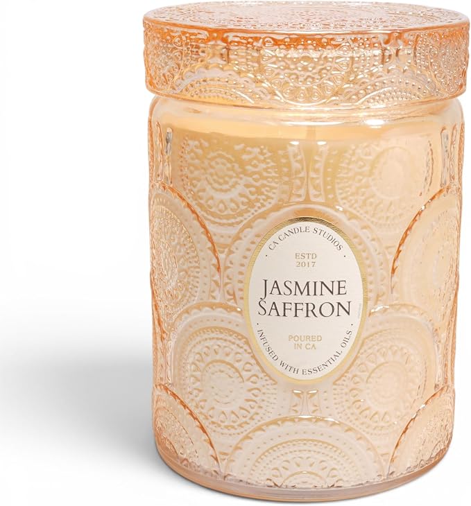 LEOBEN CO – Jasmine Saffron Scented Candle – 18oz, Heirloom Collection Design – by LeobenCompany