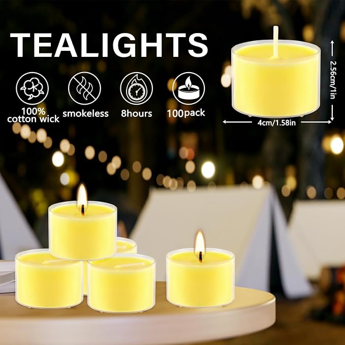 Fclayvts 8-Hour 100 Pack Citronella Tealight Candles, Outdoor and Indoor Summer - Image 4