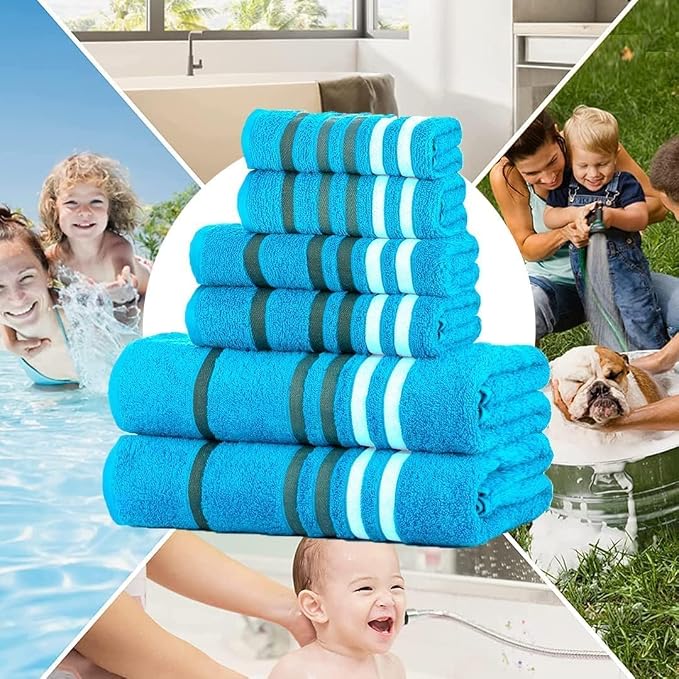 CASA COPENHAGEN Exotic 6 Pieces Towel Set- Teal, 525 GSM 2 Bath Towel 2 Hand - Image 7