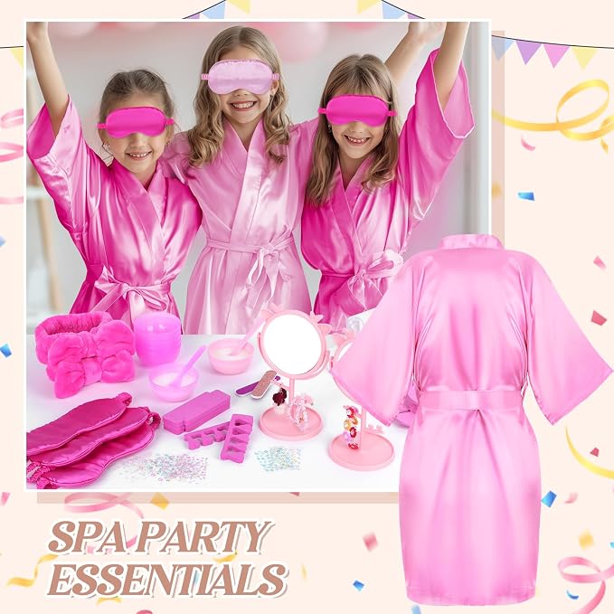 Spa Party Supplies for Girls, 6 Satin Robes Kids Spa Birthday Sleepover - Image 6