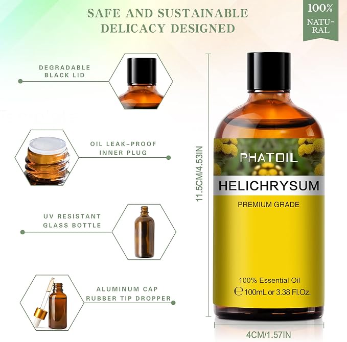 Helichrysum 3.38fl.oz Essential Oil, PHATOIL Pure Aromatherapy Oils - Image 5