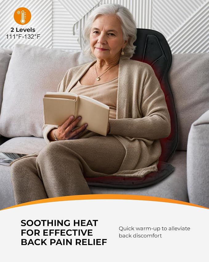 CooCoCo Back Massager with Heat, 8 Vibrating Motors Massage Chair Pad with 2 - Image 4