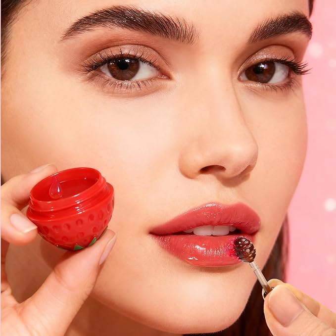 6 PCS Mini Bee Lip Balm Lip Mask Fruit Pot, Strawberry Lip Balm - Image 2