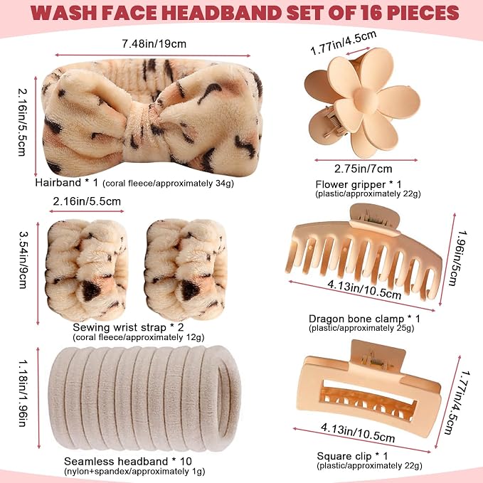 16 Pcs Skincare Headband Set, Face Washing Headband - Image 2