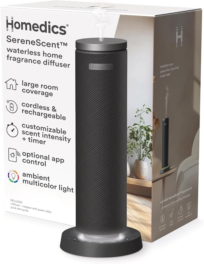 Homedics SereneScent Waterless Essential Oil Diffuser, Cordless Rechargeable by Homedics