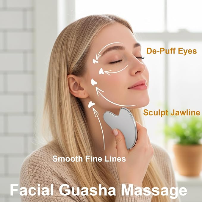 Stainless Steel Gua Sha Tool & Lymphatic Drainage Face Brush Set, TWPER Facial - Image 5