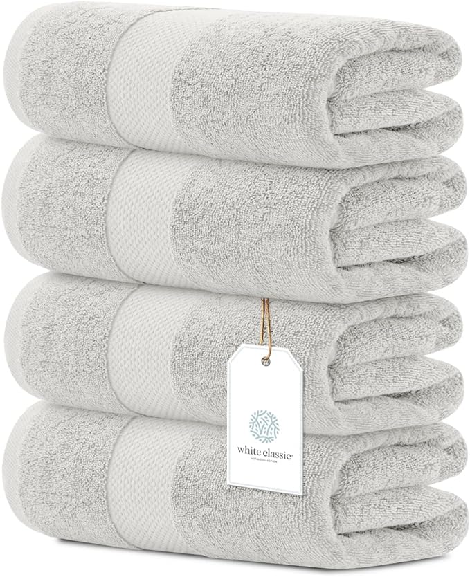 White Classic Luxury Bath Towels Set of 4 Large by WhiteClassic