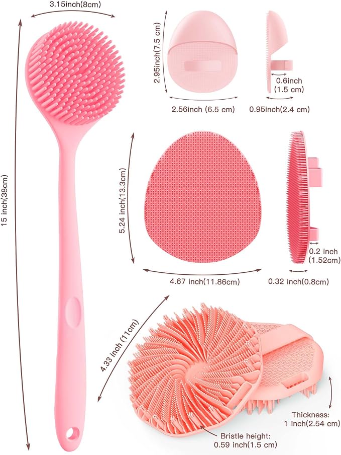 Manmihealth Silicone Back Scrubber & Soft Bath Glove Set 4 PCS, - Image 2