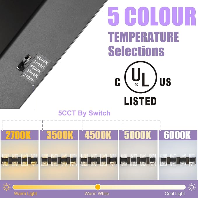 Modern LED Bathroom Light Fixtures Dimmable 4-Light Black Vanity Light - Image 3