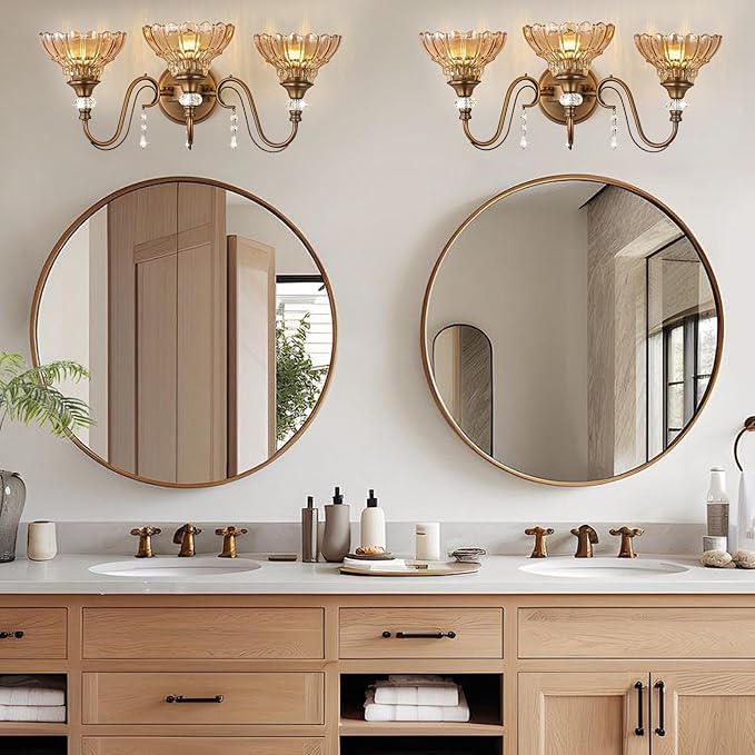 Vintage Bathroom Vanity Light, 3-Light Matte Antique Brass Finish Wall Sconce - Image 2