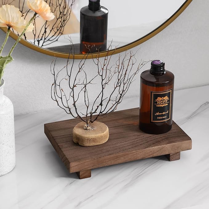 zoocatia Small Wood Tray Pedestal Stand Farmhouse Bathroom Decor Decorative - Image 3