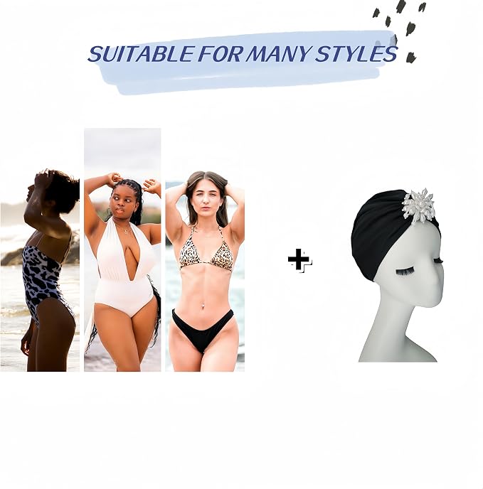 Swim Caps Women Turban Adult Retro Pearl SwimCap - Image 4