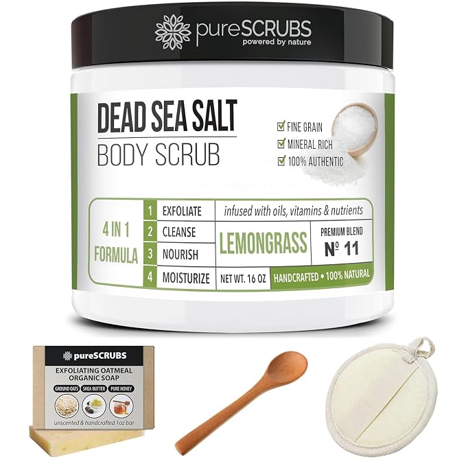 pureSCRUBS Premium Lemongrass Dead Sea Salt Body Exfoliator Scrub, Full - Image 8