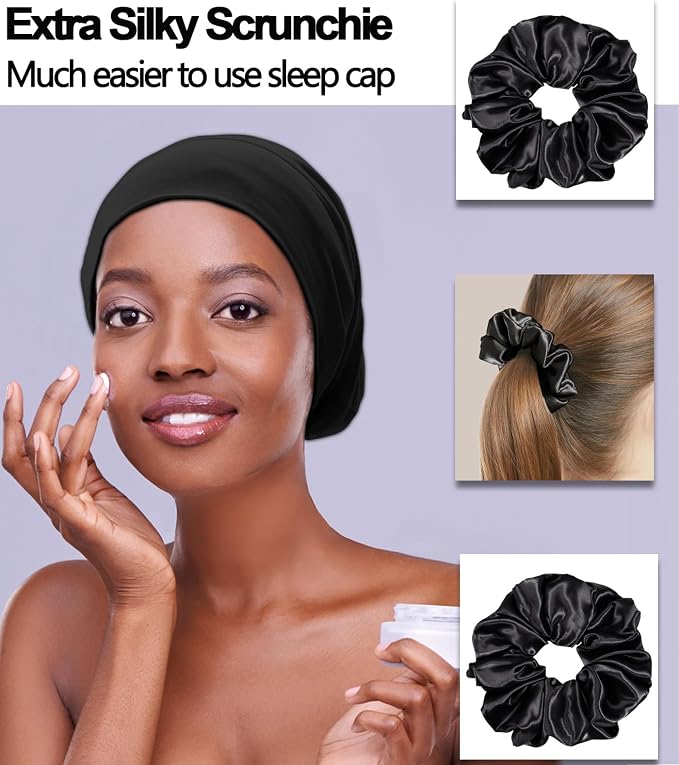 Sleep Cap Bonnet for Sleeping Black Women, Adjustable Cooling Ice Silk Lined - Image 6