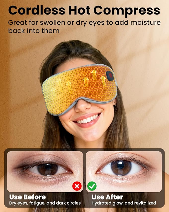 Cordless Heated Eye Mask with 1500mAh Large Battery, 4 Heat Levels & 100% - Image 3