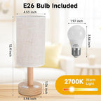 Small Bedside Table Lamp with AC Outlet, Natural Round Wood Base&Fabric Linen - Image 5